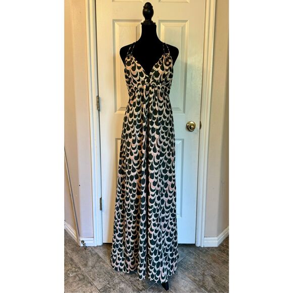 NWOT T-Bags Los Angeles Scallop-Print Halter Neck Empire Waist Maxi Dress Small - Picture 1 of 8